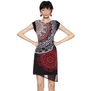 Desigual Women's NWOT Black Babilon Mandalas Design Chiffon Dress EU‎ 42/Large